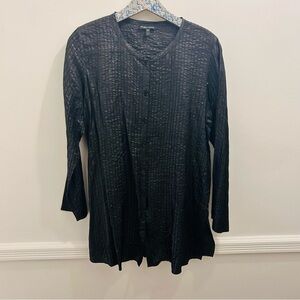 Eileen Fisher Silk Button Down Tunic small black gray